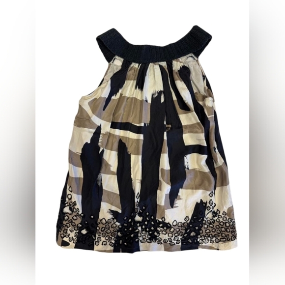 Gold Hawk 100% Silk Overlay Tank Creme/Black/Taupe Size Small - Picture 6 of 8